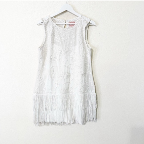 NEW (NWOT) Show Me Your Mumu Cyrus Mini Appliqué Embroidered Dress, White Fringe - Picture 3 of 8